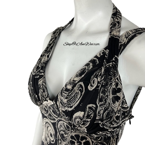 Adrianna Papell black & white silk scroll print backless maxi dress - Picture 3 of 4